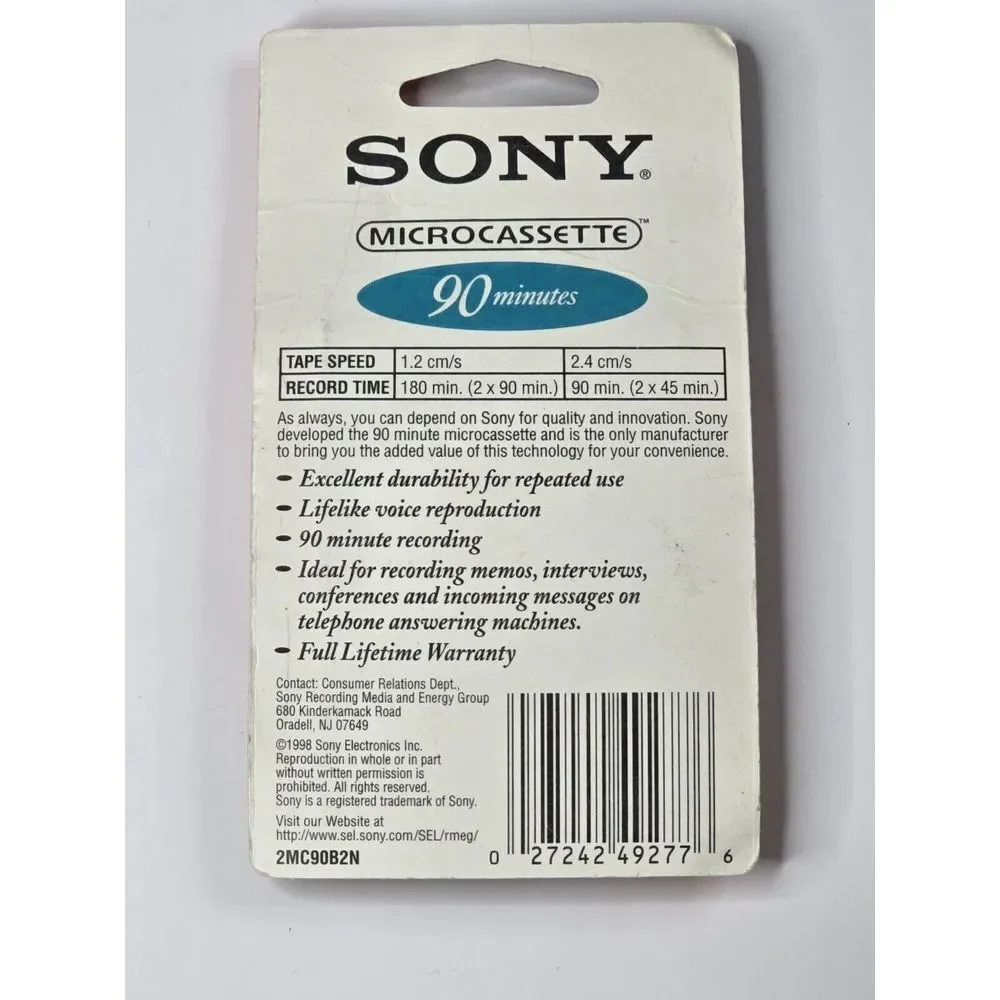 NOS Vintage Sony 90-min‎ Microcassette 2-Pack New in Original Packaging Tapes